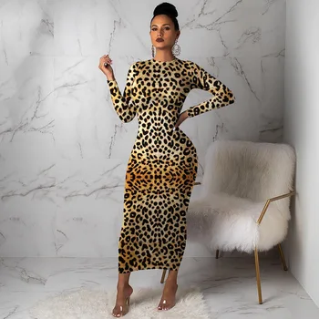 Moterų Leopard Ilgomis Rankovėmis Suknelę, Vakaro Suknelės, Šaliai, Rudenį, Žiemą Bodycon Kulkšnies Ilgis Plonas Elegantiškas Aukštu Juosmeniu Plius Dydis 2020 M.