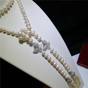 Moterų mados juvelyrikos micro inkrustacijos cirkonis drugelis priedai gėlavandenių perlų vėrinį kutas pakabukas ilgas megztinis grandinės