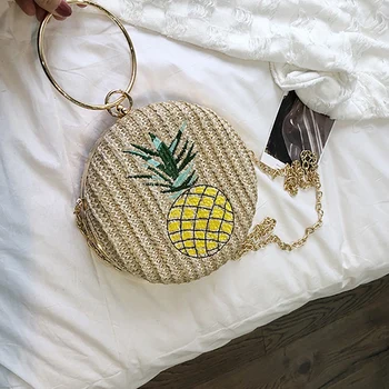 Moterų Paplūdimio Turas Ananasų Austi Maišą Šiaudų Vieno Peties Nešiojamų Messenger Crossbody Krepšiai Chaki