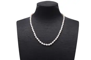 Moterų Papuošalai gamtos perlas 4x5mm ryškiai balta ovalo formos gėlavandenių perlų rankų darbo karoliai dovana 43cm 17