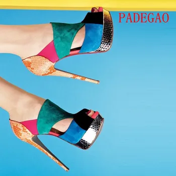 Moterų sandalai 2019 aukšti kulniukai šalies bateliai lady sandalai kelių spalvų 14.5 cm kulnas,4.5 cm atsparus vandeniui derinys sandalai