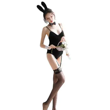 Moterų Sexy Bunny Mergina apatinis Trikotažas Nustatyti Aksomo Bodysuit Uodegos, Zuikio Ausis, naktiniai drabužiai 23GE