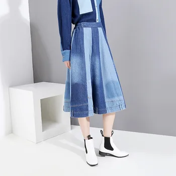 Moterų sijonai 2020 naujas korėjiečių moterų sijonai aukšto juosmens laukinių susiuvimo džinsinio sijonai, sijonai, moteriški sijonai