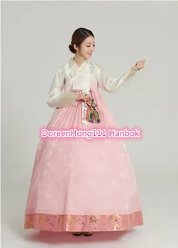 Moterų tradicinių korėjiečių hanbok moterims, rafinuotas ir elegantiškas išsiuvinėti sijonas, moteriška šalis etape kostiumas