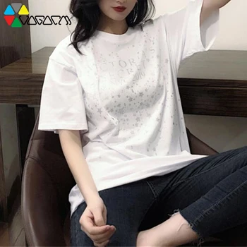 Moterų Trumpomis Rankovėmis Plius Dydis T-Shirt Blizgantis Star Atsitiktinis Palaidų Korėjos Versija Vientisos Spalvos Tiesiai Mados Klubas Vasarą Tees