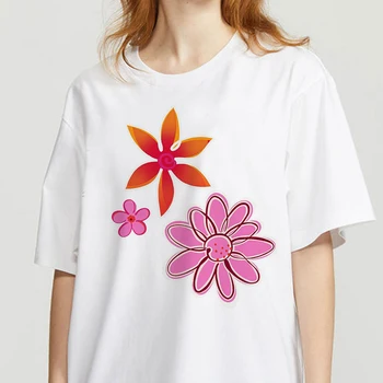 Moterų Vainikas T-shirt Gėlių Girlianda Nudažyti drabužius ponios trumpas rankovės Kawaii Tees viršuje grafinis T-shirt spausdinimas T-shirt fema