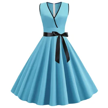 Moterų Vasaros Suknelės 2020 M. Audrey Hepburn Chalatas, Pledas Spausdinti Lankas Rockabilly Pin up Kamuolys Suknelė Šalis Suknelės Plus Size Vestidos