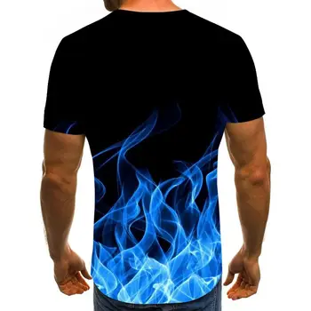 Mėlyna Liepsna marškinėlius Vyrų, Moterų marškinėliai 3d t-shirt Juoda Tee Atsitiktinis Viršų Anime Camiseta Streatwear trumpomis Rankovėmis Marškinėlius Azijos dydis
