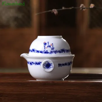 Mėlynos ir Baltos Keramikos, Porceliano Greitai išjungti Taurės Kung Fu Arbatos Rinkinys Teaware Puodą Puodelio Nešiojamų Arbatos Rinkinys, arbatinukas ir Puodelis Arbatos Rinkinys Rinkinys