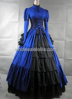 Mėlynos ir Juodos spalvos ilgomis Rankovėmis Gotikos Viktorijos Suknelė Maskuotis Gotikos Kamuolys Chalatai