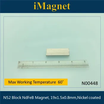 N00448 20pcs N52 Blokuoti Retųjų Žemių Neodimio Magnetas,19x1 metais.5x0.8mm,stačiakampio gretasienio Ndfeb Magnetas ,Magnetai šaldytuvas,19mm magnetas