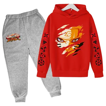 Naruto Hoodies Kelnes Rinkiniai, Japonija, Anime Kostiumu Palaidinukė Streetwear berniukas Crewneck Puloveris Sweatpant Tracksuit Sportwear pavasario 2021