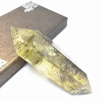 Natūralių kristalų lazdelė Dvigubą Rodyklę citrinas rašė taško, geltonai rusvas kvarco taškų, Namų Puošimas Ornamentais, 116g