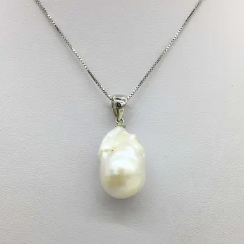 Natūralus baltas AA Baroko Didelis Atgimsta Keshi Perlų Pakabukas 925Sterling Sidabro Grandinės Karoliai 18