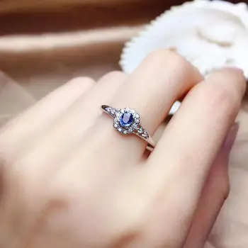 Natūralus mėlynas safyras perlas Žiedas Natūralus akmuo Žiedas S925 sidabro Šviesą Elegantiškas malonės apvalios moterys šalis dovana fine Jewelry