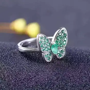 Natūralus žaliasis smaragdas, perlas juvelyrikos rinkiniai, natūralus akmuo žiedas, Pakabukas Auskarai 925 sidabro Elegantiškas puikus širdies drugelis juvelyrikos