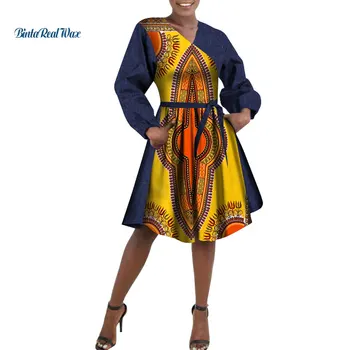 Nauja Afrikos Suknelės Moterims heidi bazin Riche Kaubojus Spausdinti Kelio Ilgis Juostos Kišenėje Suknelės Dashiki Moterys Afrikos Drabužių WY433