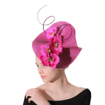 Nauja Mada Moterims Gėlių Fascintor Derby Skrybėlę Imitacija Šiaudų Vestuvių Millinery Chapeau Kepurės Ponios Elegantiškas Vinjetė Kaspinai