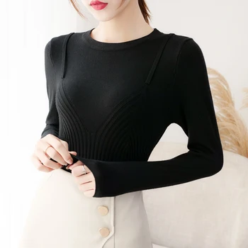 Nauja Rudens Žiemos Megztiniai Megztinis Ilgomis Rankovėmis 2021 Korėjos Slim Seksualus Apačioje Megztiniai Kietas Puloveris Žiemos Drabužių Moterims 7005 50