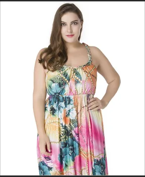 Nauja vasaros moterų suknelės spausdinti bohemian suknelės rankovių paplūdimio suknelė šalis-suknelės grindų ilgis plius dydis L-7xl dydis 5232