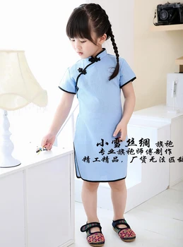 Nauja vasaros moterų vaikų cheongsam su medvilnės ir lino qipao suknelė kūdikių mergaitės, kinijos vėjo atkurti senovės suknelė