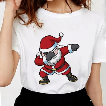 Nauja Vasaros Tepdami Santa Claus T-shirt Moterims, Juokingi t marškinėliai Kalėdų Spausdinti Minkštos Medvilnės Atsitiktinis Baltos Viršūnės Tees S1590