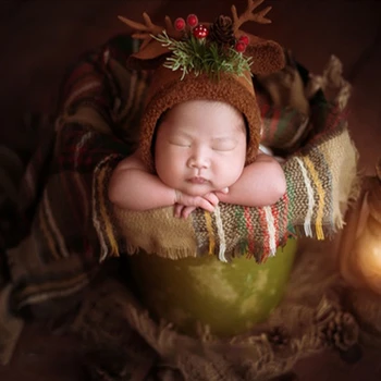 Naujagimio Mielas Elnias Minkštos Medvilnės Skrybėlę Fotografijos Rekvizitai Bžūp Kūdikių Nuotraukų Fotografavimo Priedai
