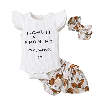 Naujagimiui Kūdikių, Mergaičių drabužiai Laiškas Išspausdintas Romper +Raukiniai Šortų Komplektus babyborn drabužius vetement filė