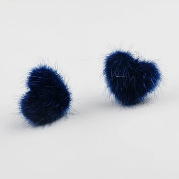 Naujas 1pair audinės kailio plaukų kamuolys auskarai širdelės formos dizainas mėlyna balta elegantiška mados ponios priedai boutique ausies segtukas dovana