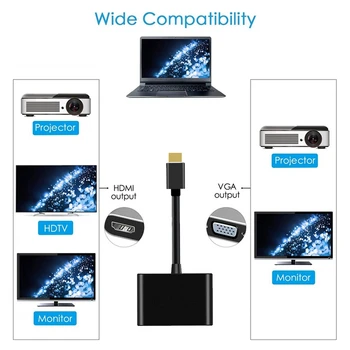 Naujas 2-In-1 HDMI į HDMI VGA Adapteris Keitiklis Splitter HDMI&VGA Out Vienu metu 20cm