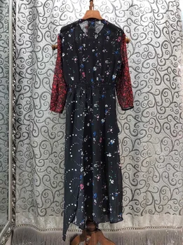 Naujas Atvykimo Suknelės 2020 M. Pavasario Vasaros Stilius Moterų V-Kaklo Star Gėlių Spausdinimo 3/4 Rankovėmis Vidurio Blauzdos Ilgis Atsitiktinis Vintage Suknelė