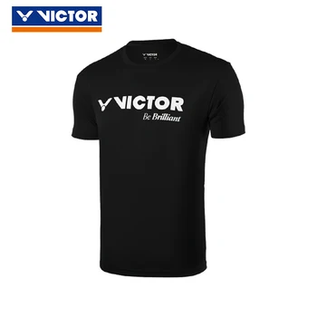 Naujas atvykimo Viktoras Badmintono Drabužių Vyrų juoda gryna spalva Drabužius Vasarą trumparankoviai Sportinę aprangą