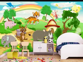 Naujas Custom 3D Didelės Freskos Tapetai Pradinį animacinių filmų Miško Gyvūnų rojus vaikų kambarys, TV Foną gyvenimo Miegamasis