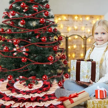 Naujas-Gražiausią Kalėdų Medį Sijonas 116cm Kalėdų Medžio Apdaila Susiėmę Dvigubo Sluoksnio Apdaila Kalėdų Eglutė Dekoras Raudona-Juoda Skara
