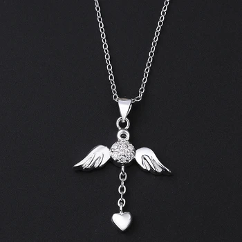 Naujas gražus dizainas 925 antspaudas sidabro padengtą angelas sparnų širdies karoliai pakabukas su Cirkono bižuterijos Valentino Diena dovana