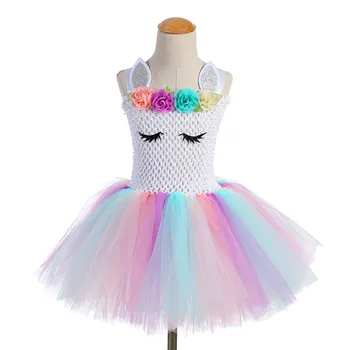 Naujas Halloween Tutu Suknelė Mergina Graži Princesė Suknelė Vaikai Gėlių Dizainas Karalienė Vienaragis Cosplay Šalis, Cosplay Kostiumai Gimtadienis
