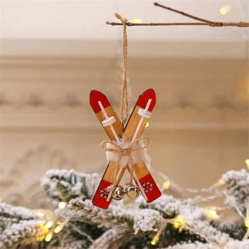 Naujas Medinis Riedlentė Formos Su Kalėdų Varpas Kabo Ornamentu Kalėdų Medžio Apdaila Raudona Balta Snaigė Vaikams Dovanos