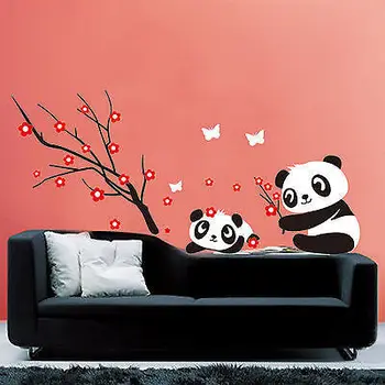 Naujas Mielas Kūdikis Panda Siena Lipdukas Dekoras&Cherry Blossom Filialas Decal Meno Vaikai Gana