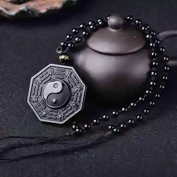 Naujas, Natūralus Juodasis Obsidianas Yin Yang Taiji Apkalbų Pasisekė Amuletas Pakabukas Karoliukai Grandinės Karoliai Moterims, Vyrams Kinijos Papuošalai