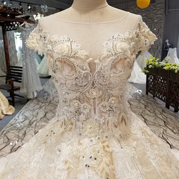 Naujas Prabangus Diamond Perlai Seksualus Vestuvių Suknelės 2020 M. Princesė Stiliaus High-end Rankovių Mados Vestuvinės Suknelės Realios Foto