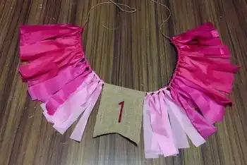 Naujas Rožinės spalvos skudurą kaklaraištis starta mergina highchair reklama 1 girliandą princesė pirmojo gimtadienio vėliavos darželio papuošalai foto rekvizitai