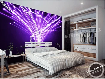Naujausia custom 3D freskomis, violetinė fantazijos dinamiškos linijos abstraktūs tapetai, KTV baro fono sienos popieriaus