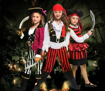 Naujausias helovinas piratų kostiumai mergaičių marškinėliai mielas karnavalas vaikams piratai karibų kostiumas vaikams suaugusiųjų Tėvų vaikų drabužiai