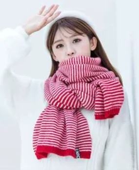 Naujausias Moterys, Šalikai Rudens Ir Žiemos Universalus Dryžuotas Foulard Femme Japonijos Ir Korėjos Šiltas Iškirpte Mezgimo Šalikas
