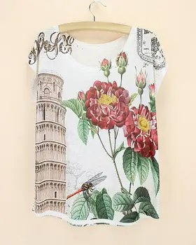 Naujovė dizaino Torre di Pisa print T shirt Amerikos ir Europos moterų mados summer tee gamyklos didmeninė kaina, nemokamas pristatymas