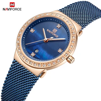 NAVIFORCE Mados Prekės ženklo Mėlynas Kvarcas Žiūrėti Nerūdijančio Plieno Tinklelio, Diržai Elegantiškas Ponios Laikrodžiai Kūrybos Prabanga Moterų Reloj Mujer