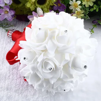 Neapibrėžta Crystal Rose Pearl Bridesmaid, Vestuvių Nuotakos Puokštė Dirbtinio Šilko Gėlių Mėlyna Namų dekoracijos greitai didmeninės