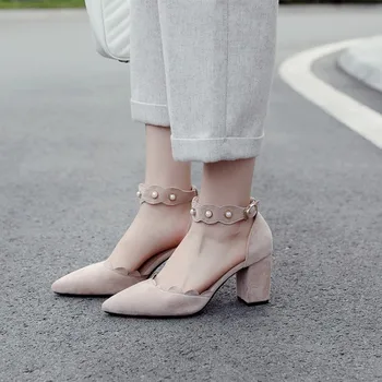 Negabaritinių aukštakulniai sandalai moterims bateliai moteris vasarą ponios Perlai su nurodė, nėriniai ir užfiksuotas Suede Sandalai