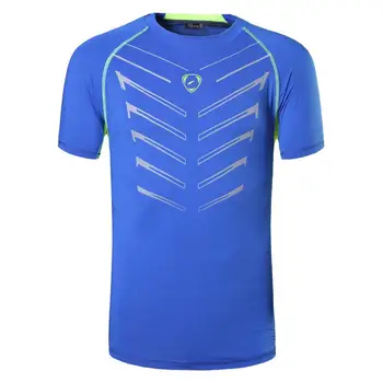 Negabaritinių Vyrų Sporto Tee Marškinėliai Marškinėlius (T-shirts Viršūnes Veikia Gimnastikos Fitneso Treniruotės Futbolo trumpomis Rankovėmis Dry Fit LSL073 Mėlyna