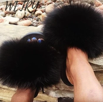 Nekilnojamojo Fox Fur Skaidres Furry Patalpų Šlepetės Moterims, Namų Batai, Moteris Purus Butas Sandalai Vasarą Dizaineris Prekės 2020 